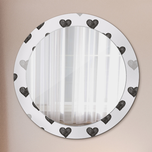 Round mirror frame with print Abstract hearts