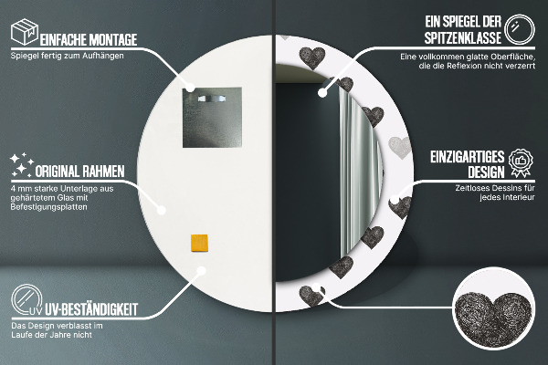 Round mirror frame with print Abstract hearts
