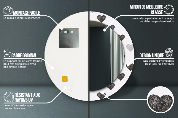 Round mirror frame with print Abstract hearts