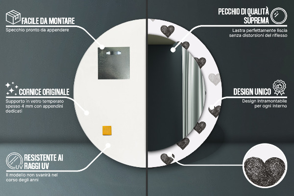 Round mirror frame with print Abstract hearts