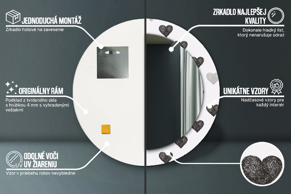 Round mirror frame with print Abstract hearts