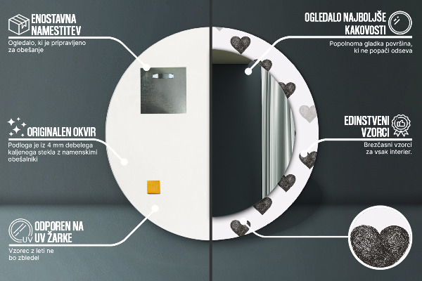 Round mirror frame with print Abstract hearts