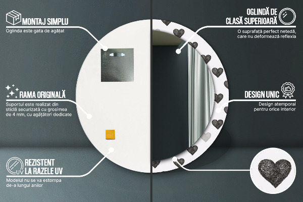 Round mirror frame with print Abstract hearts