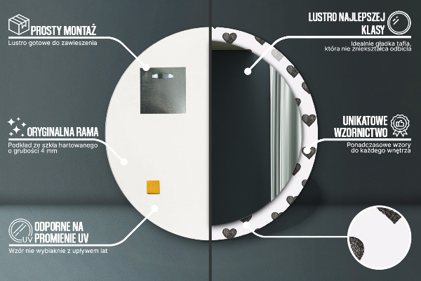Round mirror frame with print Abstract hearts