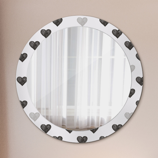 Round mirror frame with print Abstract hearts