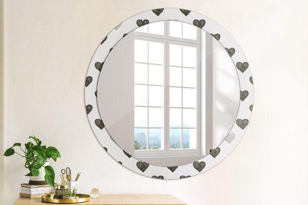 Round mirror frame with print Abstract hearts