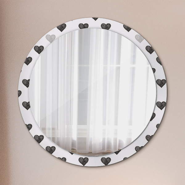 Round mirror frame with print Abstract hearts