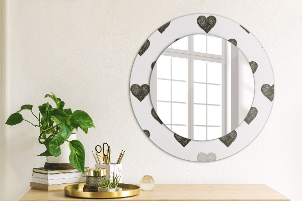 Round mirror frame with print Abstract hearts