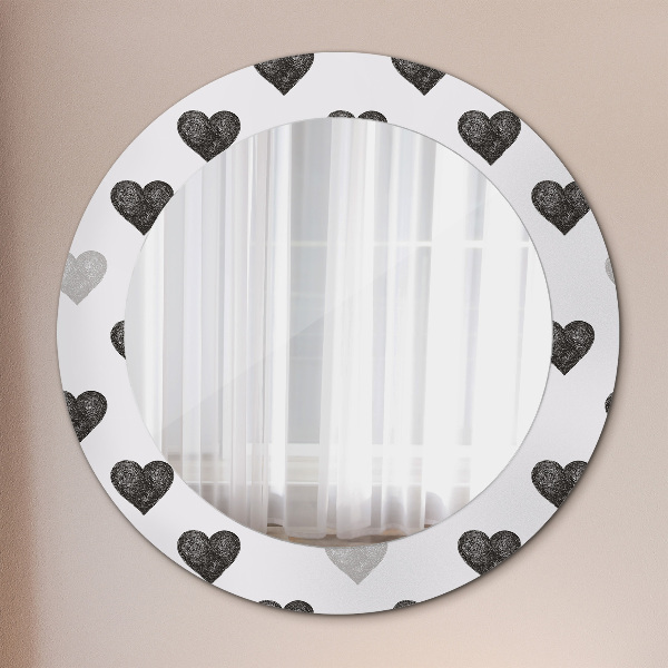 Round mirror frame with print Abstract hearts