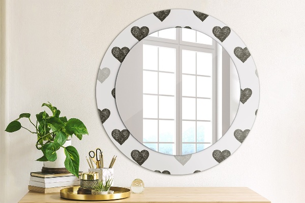 Round mirror frame with print Abstract hearts
