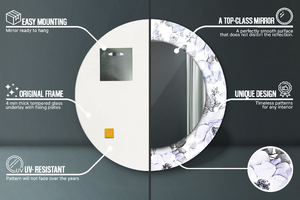 Round mirror frame with print Blue roses