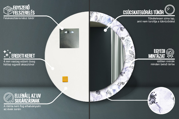 Round mirror frame with print Blue roses