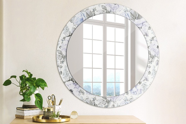Round mirror frame with print Blue roses