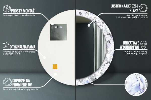 Round mirror frame with print Blue roses