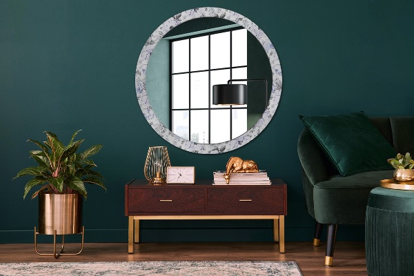 Round mirror frame with print Blue roses