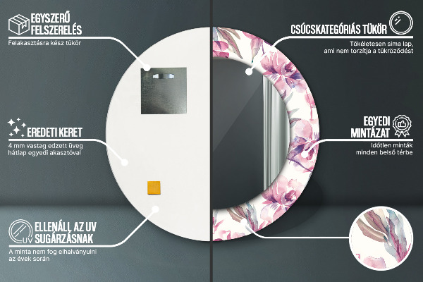 Round mirror frame with print Peonies flowers