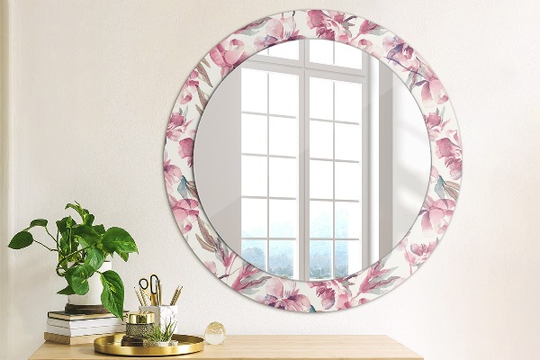 Round mirror frame with print Peonies flowers