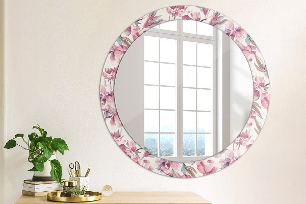 Round mirror frame with print Peonies flowers
