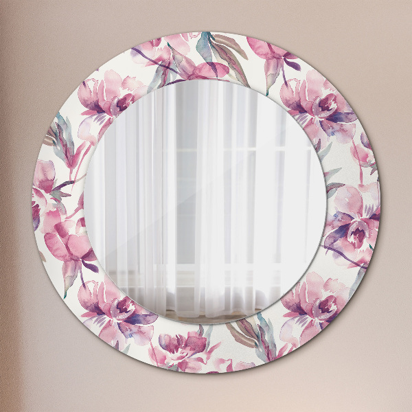 Round mirror frame with print Peonies flowers