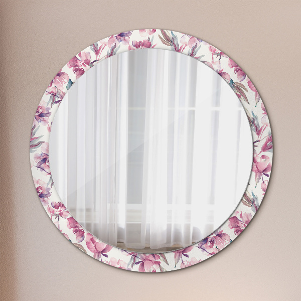 Round mirror frame with print Peonies flowers