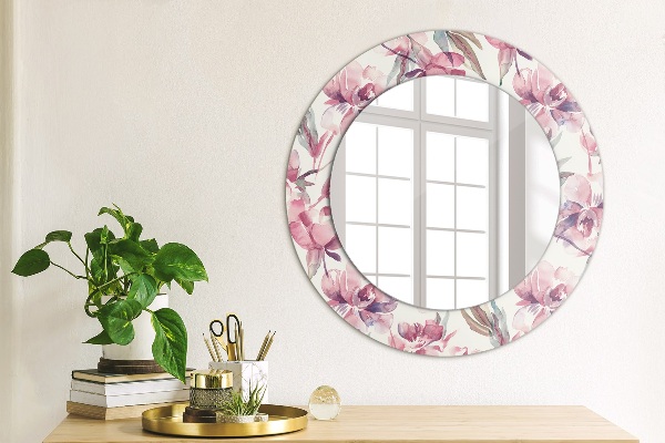 Round mirror frame with print Peonies flowers