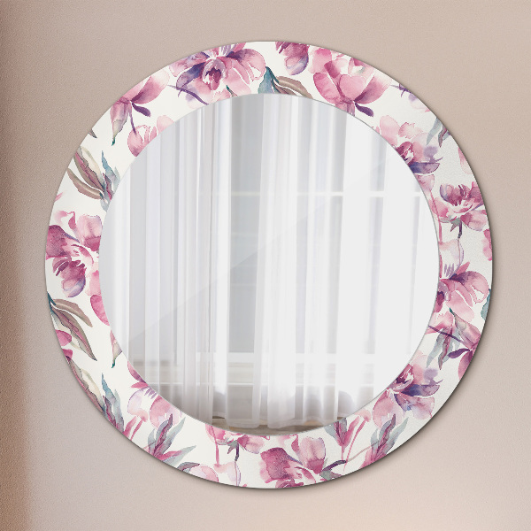 Round mirror frame with print Peonies flowers
