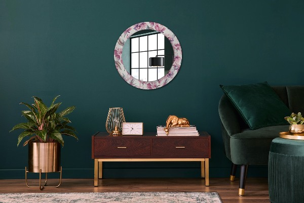 Round mirror frame with print Peonies flowers