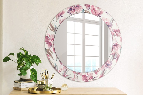 Round mirror frame with print Peonies flowers