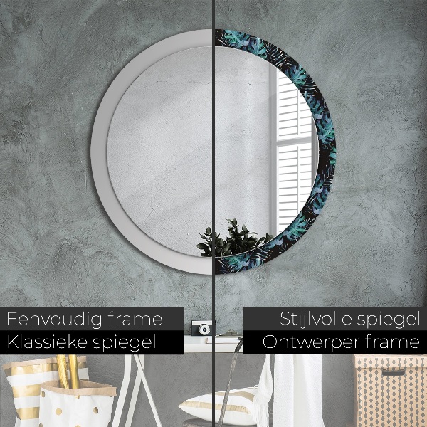 Round wall mirror decor Exotic leaves