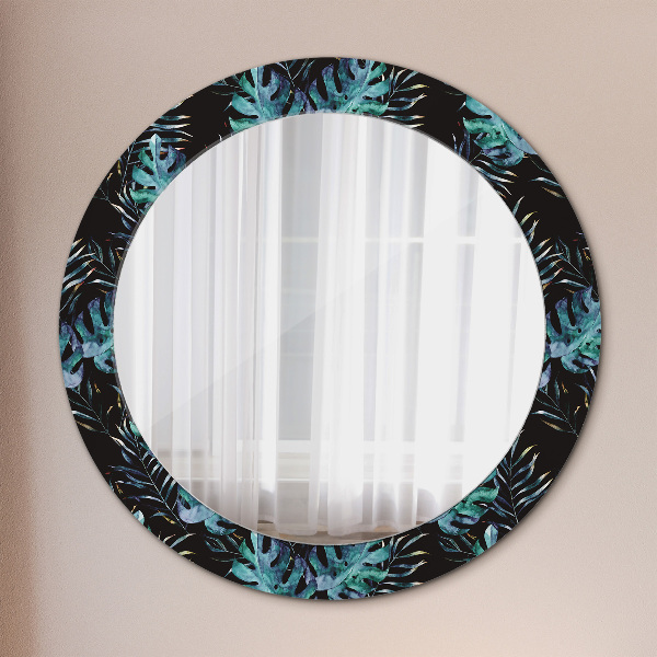 Round wall mirror decor Exotic leaves