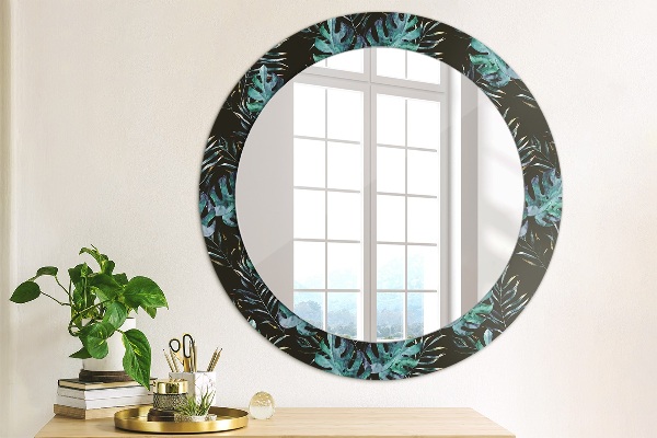 Round wall mirror decor Exotic leaves