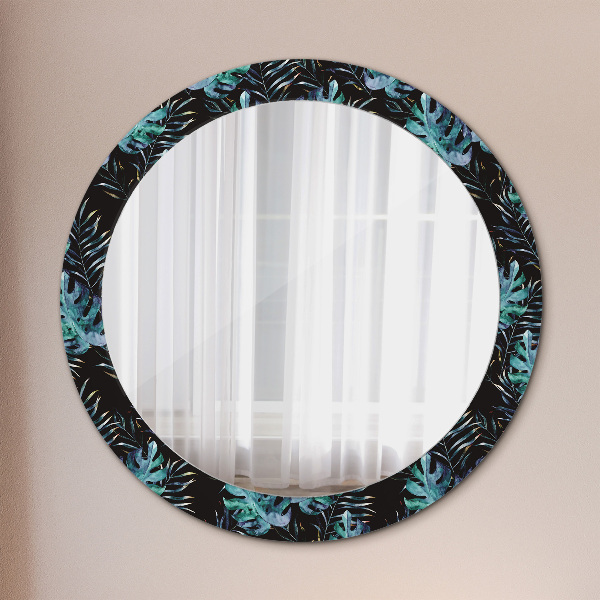 Round wall mirror decor Exotic leaves