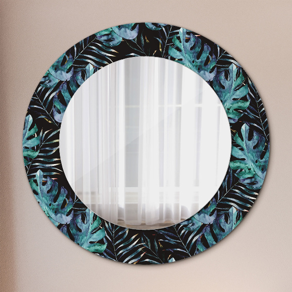 Round wall mirror decor Exotic leaves