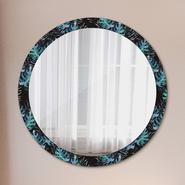 Round wall mirror decor Exotic leaves