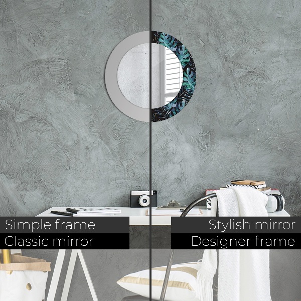 Round wall mirror decor Exotic leaves