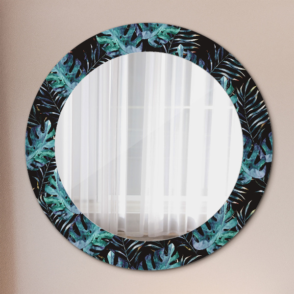 Round wall mirror decor Exotic leaves