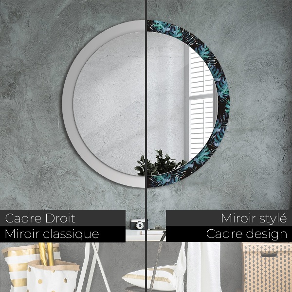 Round wall mirror decor Exotic leaves