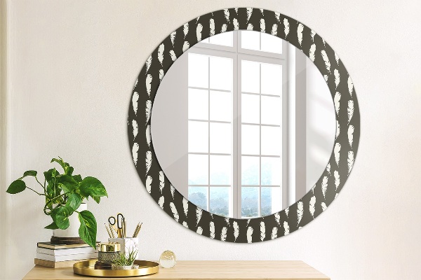 Round printed mirror Feathers