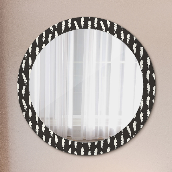 Round printed mirror Feathers