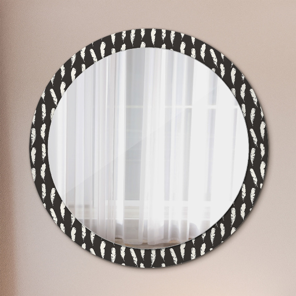 Round printed mirror Feathers