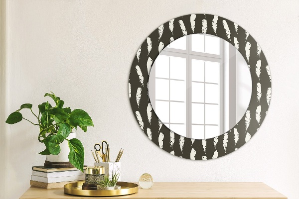 Round printed mirror Feathers
