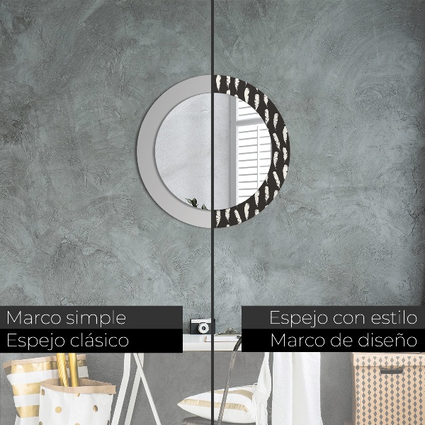 Round printed mirror Feathers
