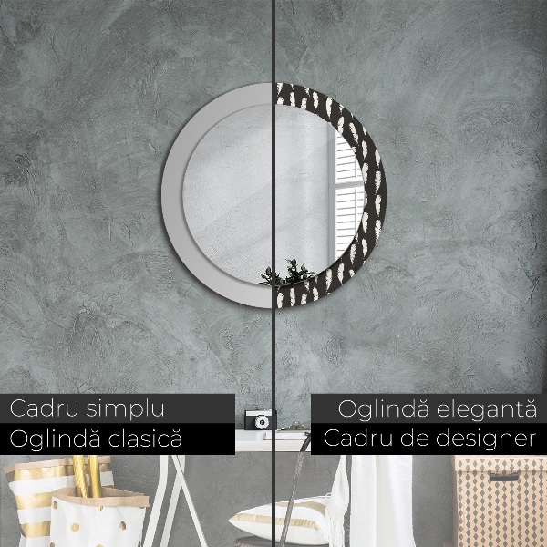 Round printed mirror Feathers
