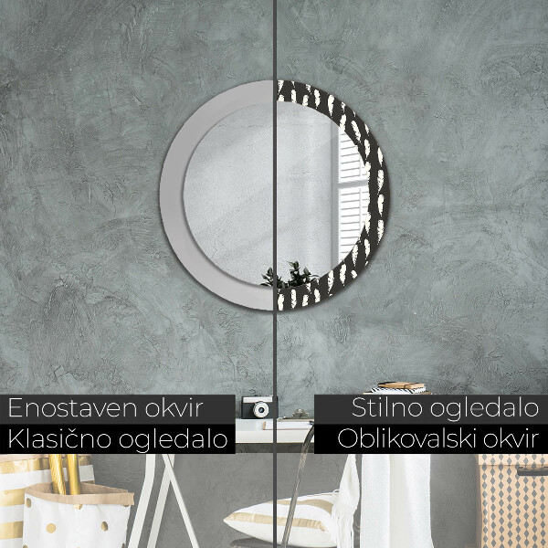 Round printed mirror Feathers