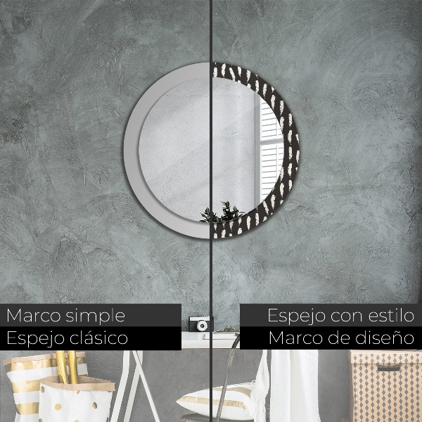Round printed mirror Feathers