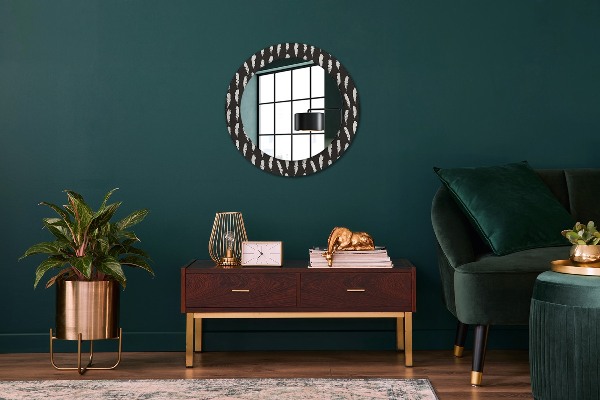 Round printed mirror Feathers