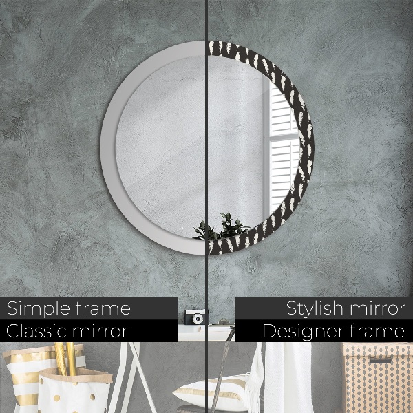 Round printed mirror Feathers