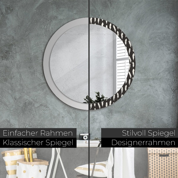 Round printed mirror Feathers
