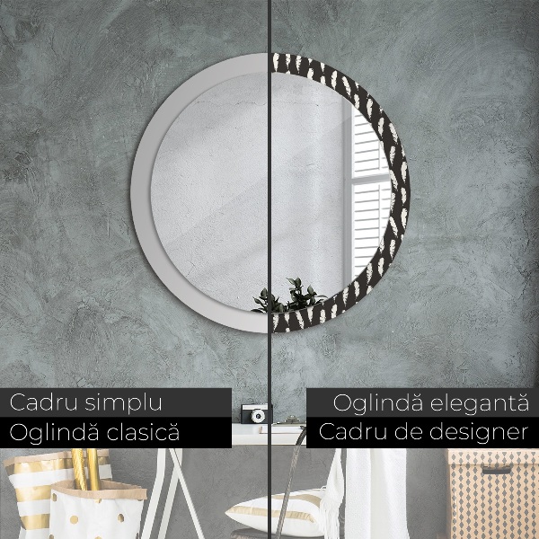 Round printed mirror Feathers