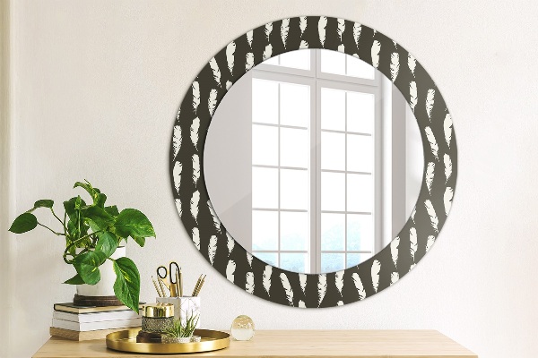 Round printed mirror Feathers